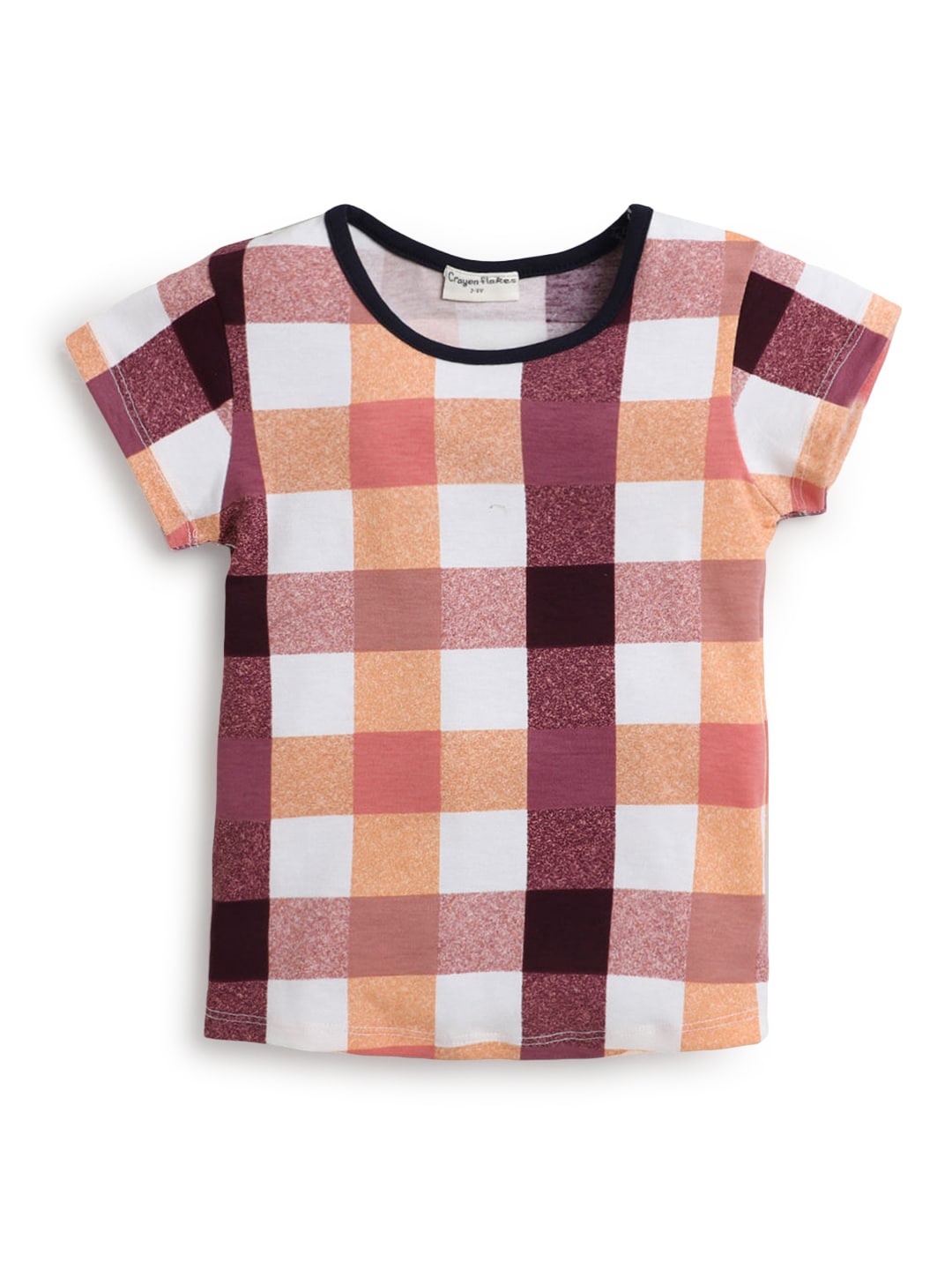 

Hopscotch Girls White & Peach-Coloured Checked T-shirt