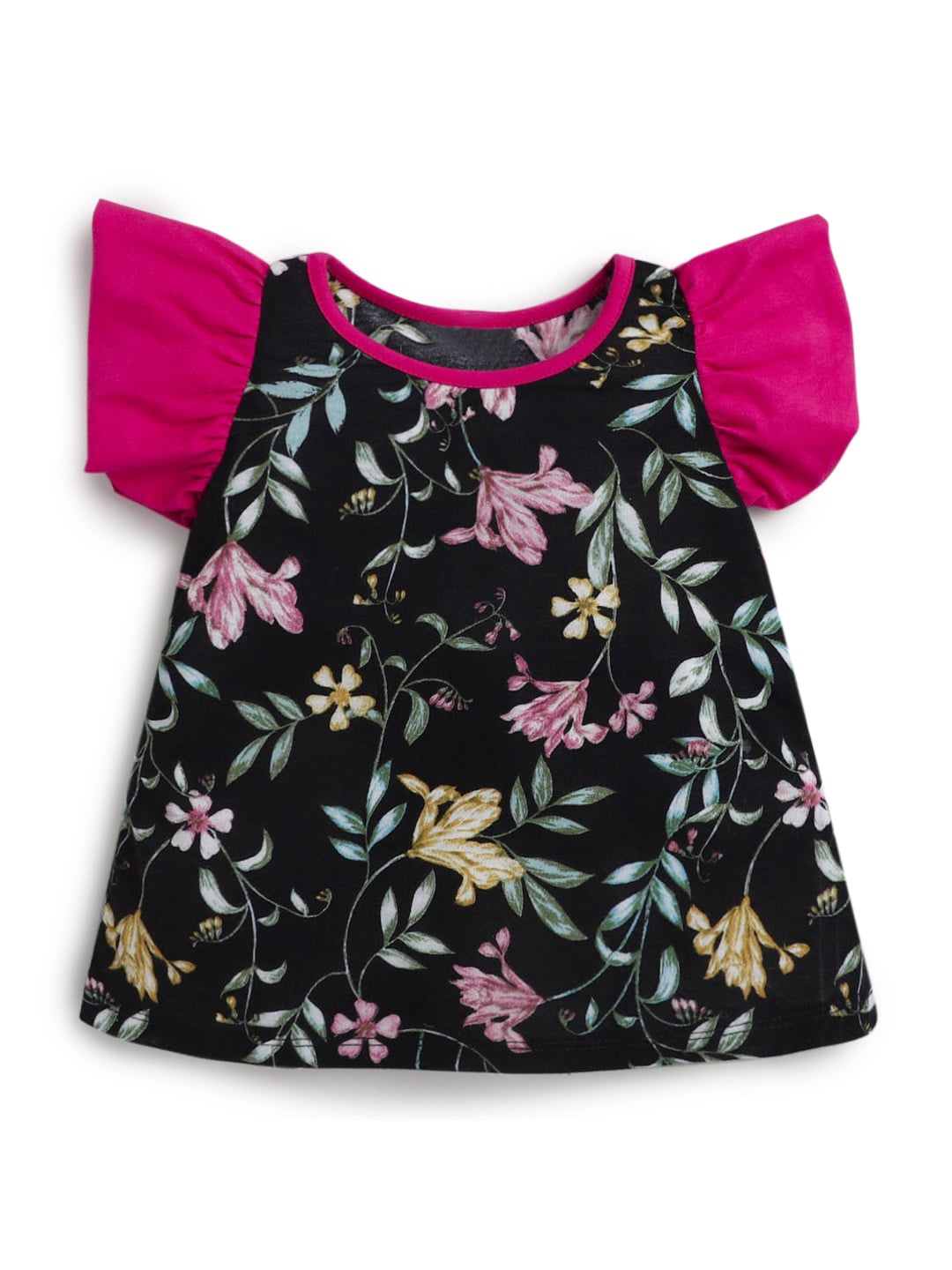 

Hopscotch Girls Black & Pink Floral Printed T-shirt