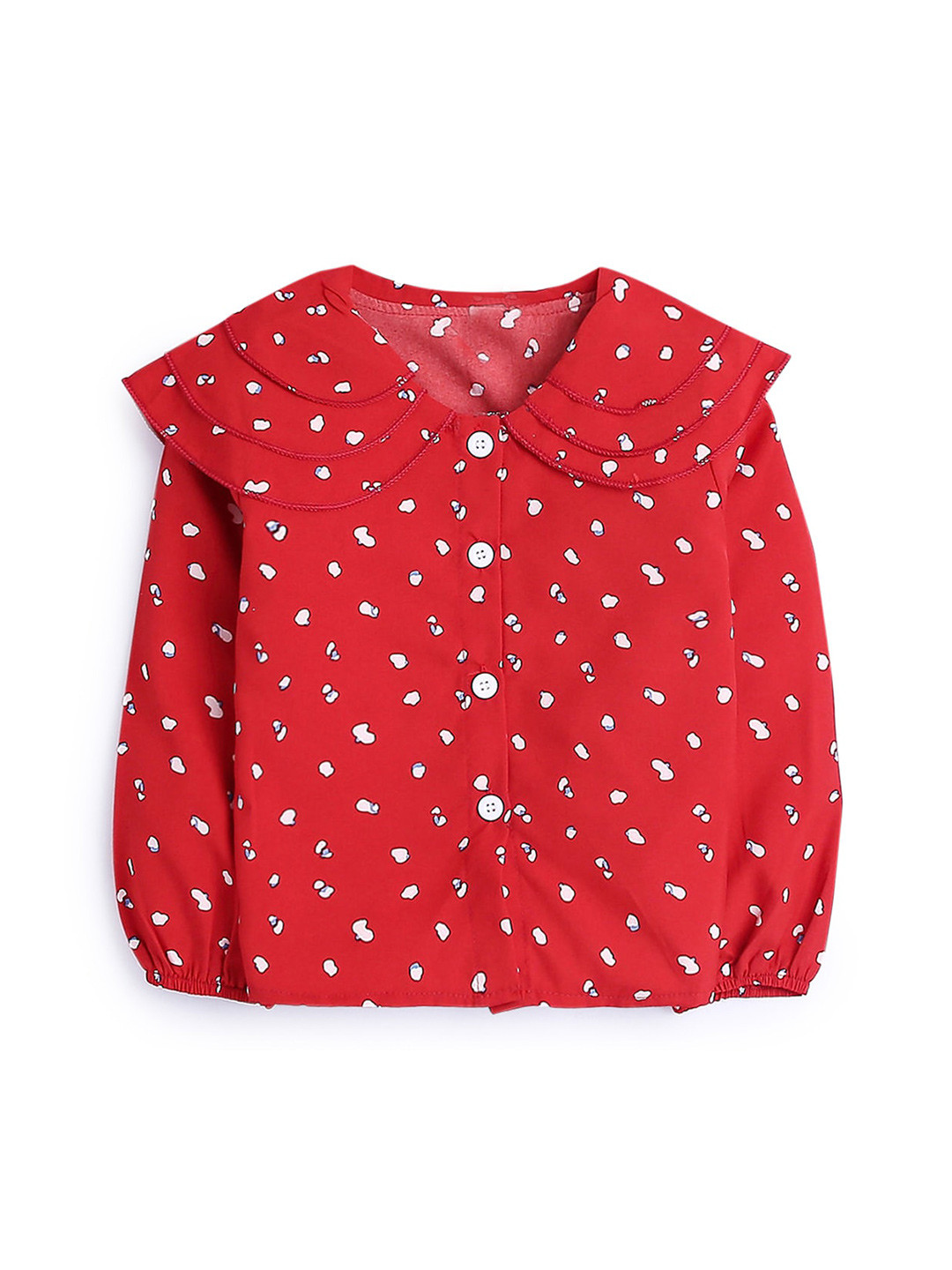 

Hopscotch Girls Red & White Print Peter Pan Collar Shirt Style Top