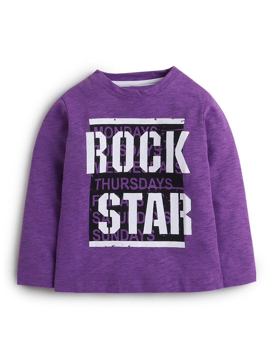 

Hopscotch Boys Purple Typography Printed Cotton T-shirt