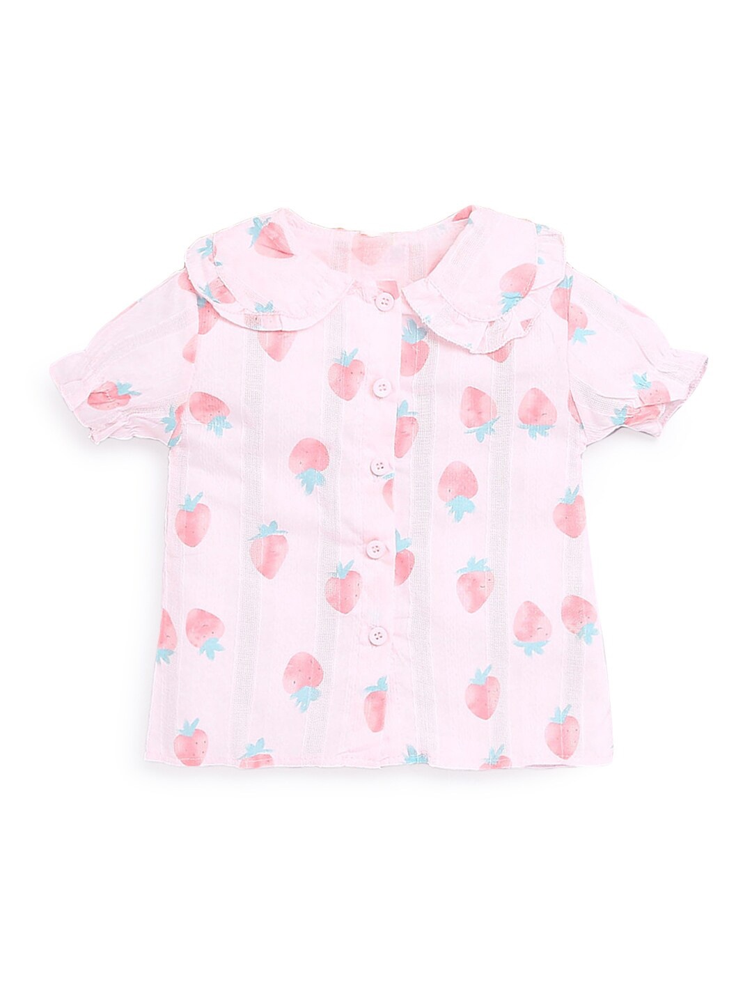 

Hopscotch Girls Pink & Blue Print Peter Pan Collar Pure Cotton Shirt Style Top