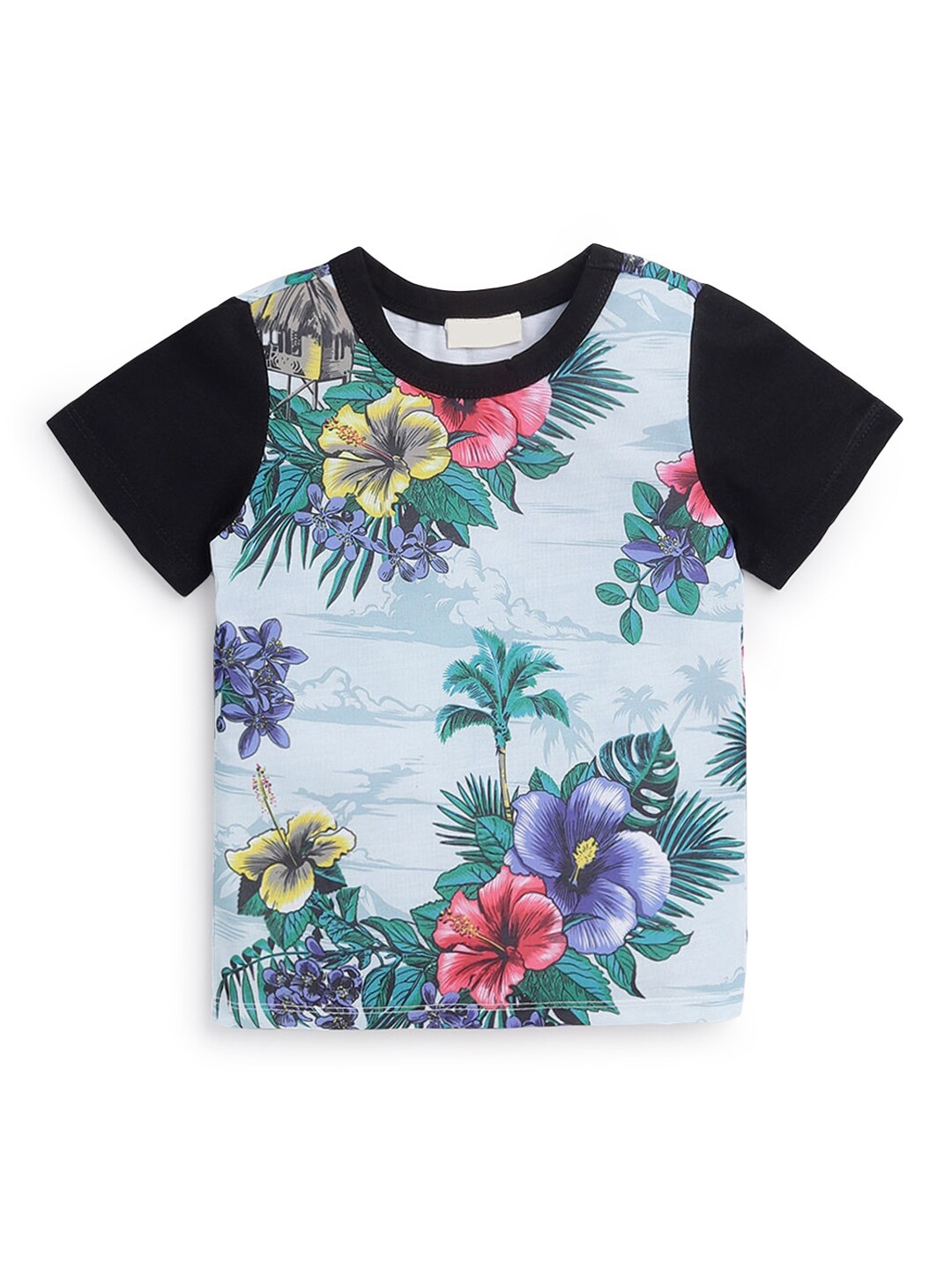 

Hopscotch Boys Blue & Green Floral Printed T-shirt