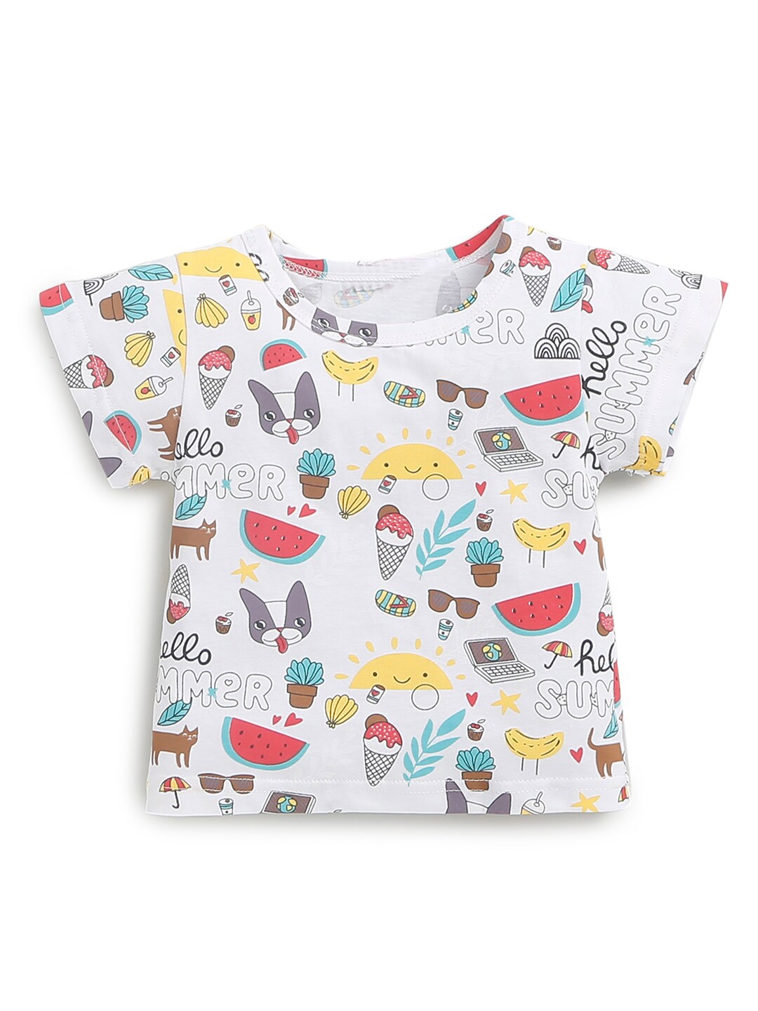 

Hopscotch Girls White Printed Cotton T-shirt