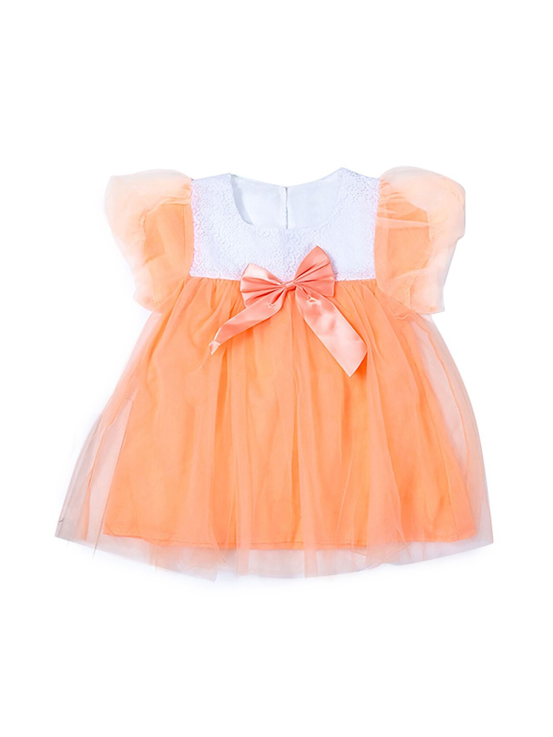 

Hopscotch Girls Orange & White Fit and Flare Net Dress
