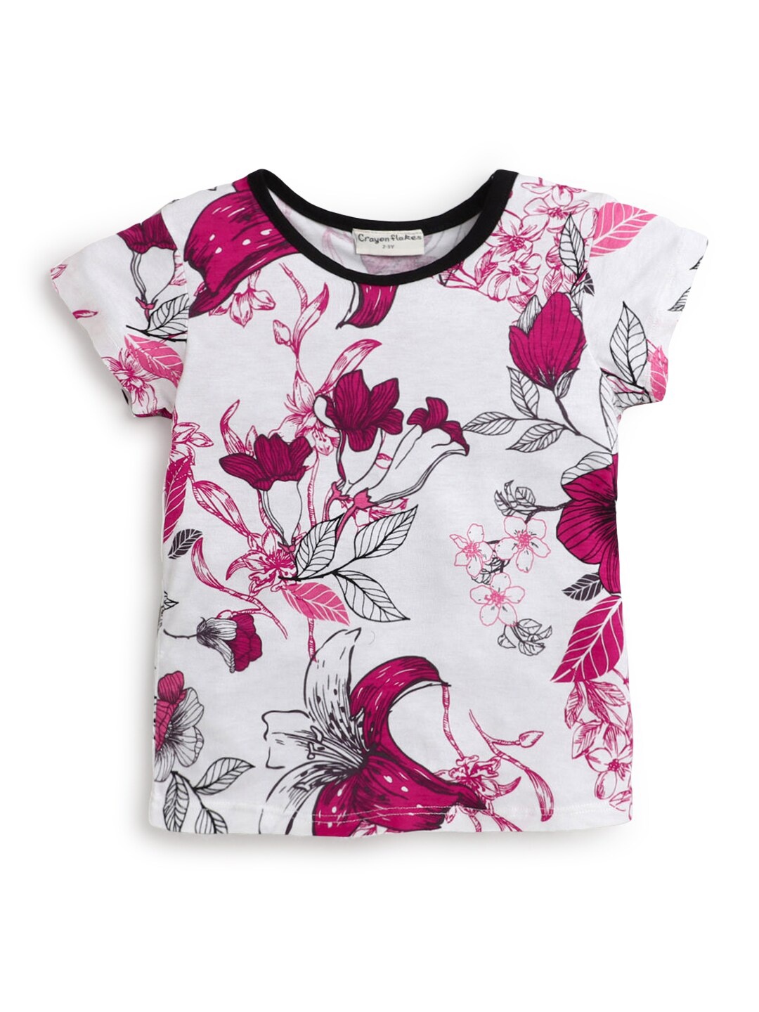 

Hopscotch Girls White & Pink Floral Printed T-shirt