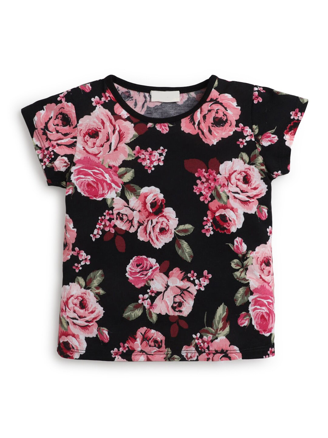 

Hopscotch Girls Black & Pink Floral Printed T-shirt