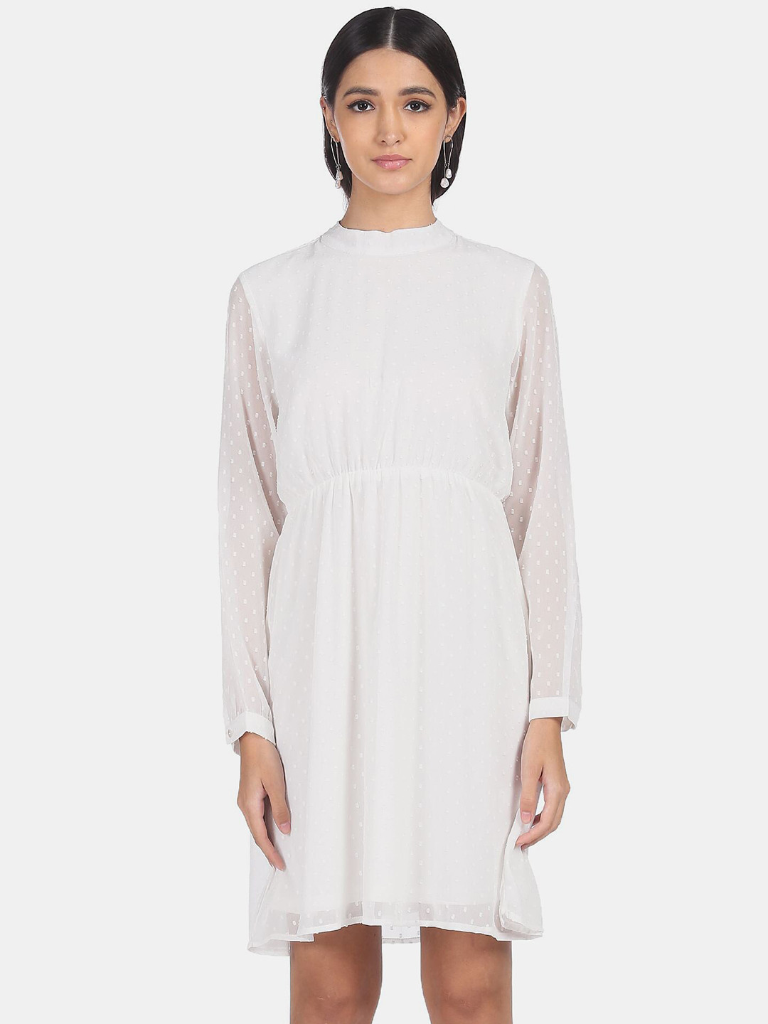 

SHFFL Women White Self Design Dress