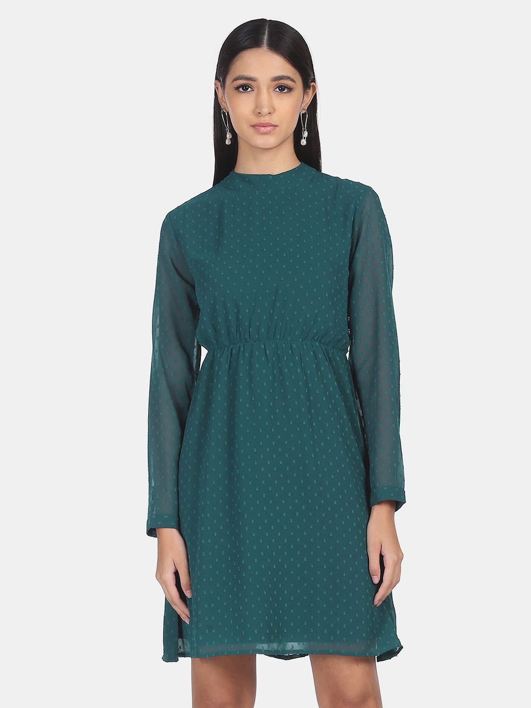 

SHFFL Teal Green Self Design Dress