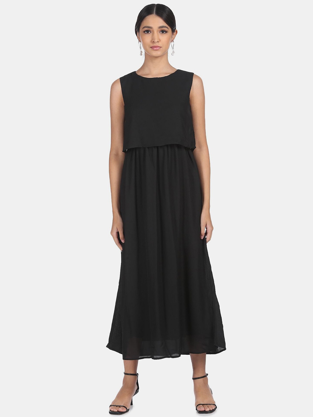

SHFFL Women Black Round Neck Sleeveless A-Line Dress