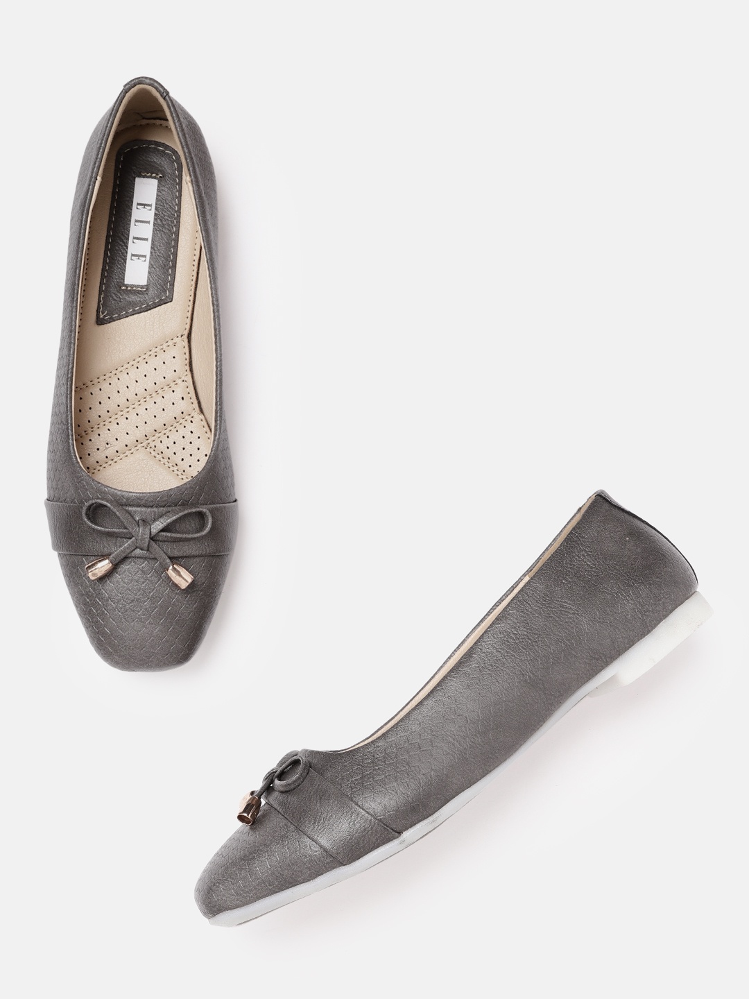 

ELLE Women Charcoal Grey Snakeskin Textured Ballerinas with Bows