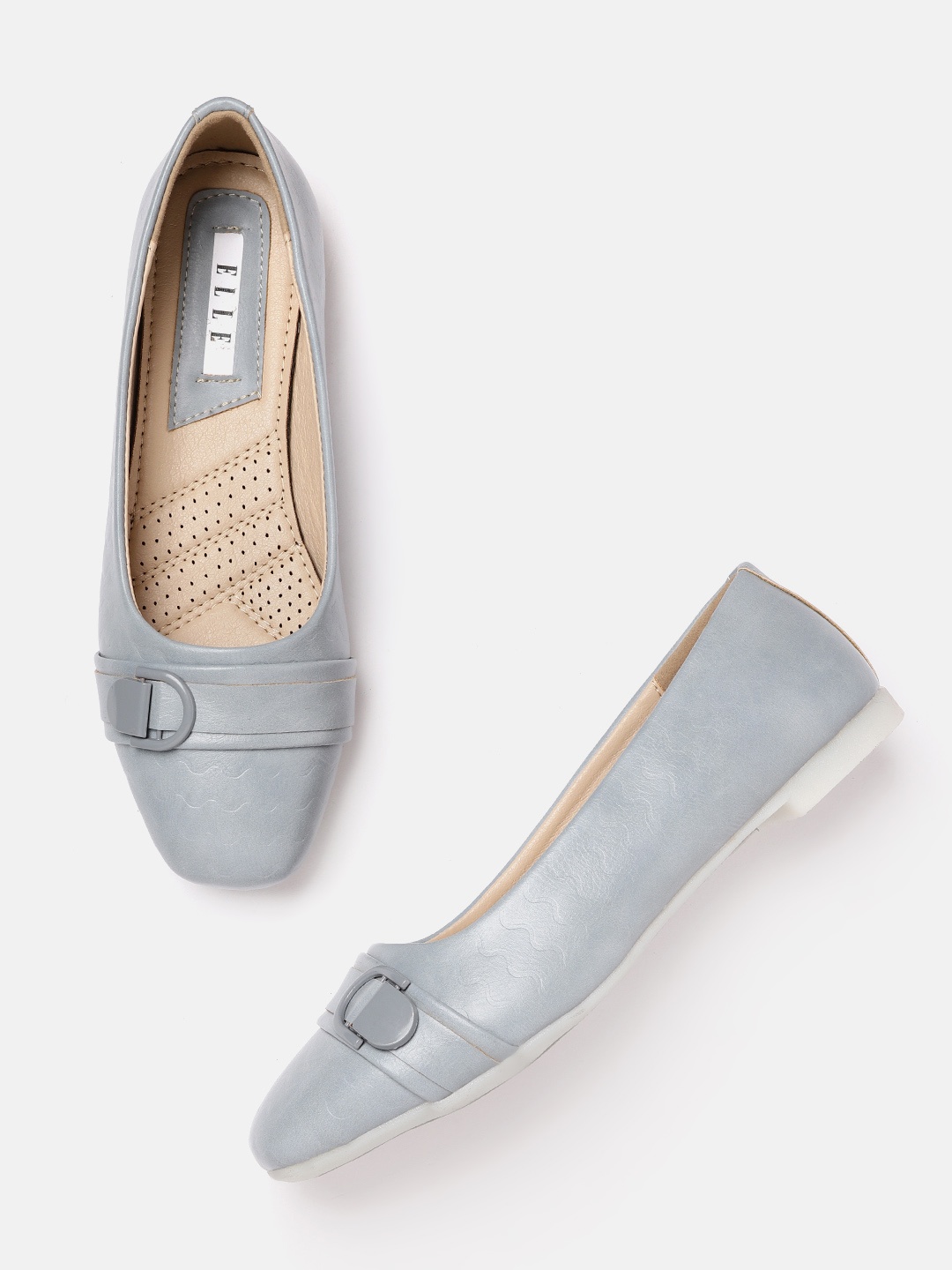 

ELLE Women Blue Chevron Textured Ballerinas with Buckles