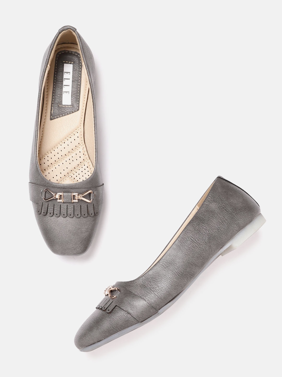 

ELLE Women Grey Solid Ballerinas with Tassel Detail
