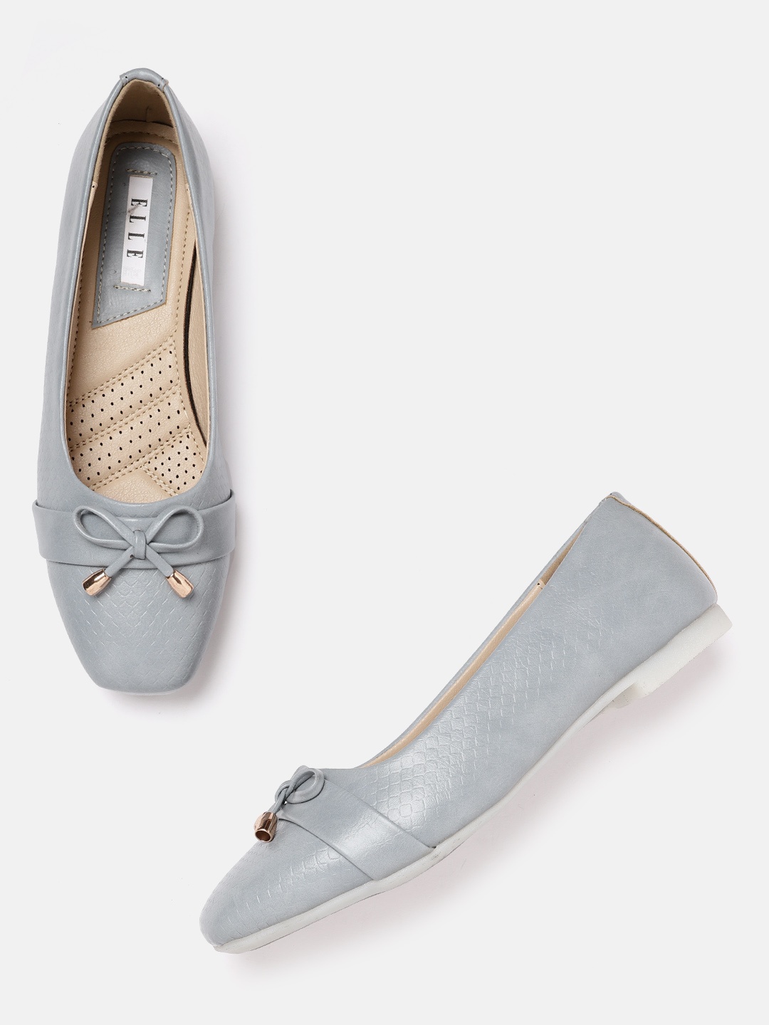 

ELLE Women Blue Textured Ballerinas with Bow Detail