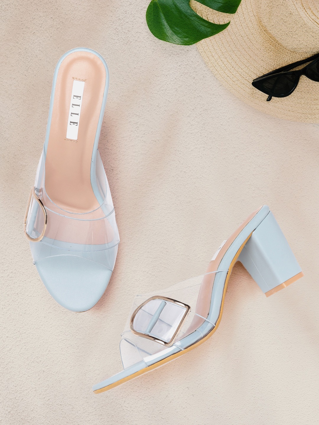 

ELLE Transparent Block Heels with Buckle Detail