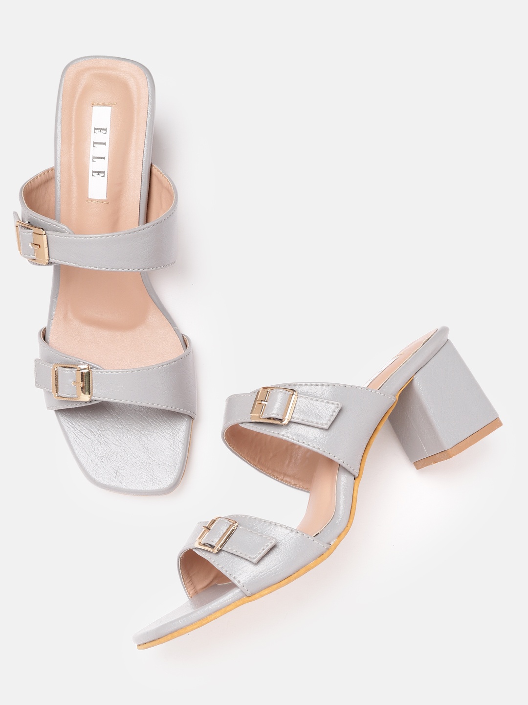 

ELLE Grey Solid Block Heels with Buckles