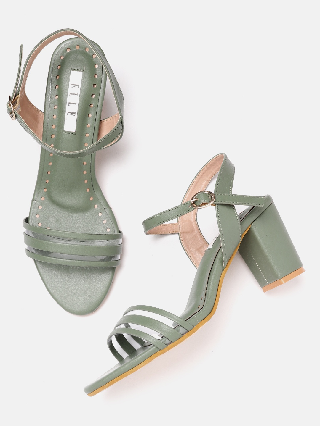 

ELLE Olive Green Solid Block Heels
