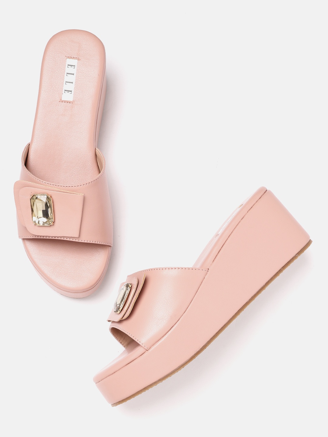 

ELLE Peach-Coloured Solid Wedges with Embellished Detail