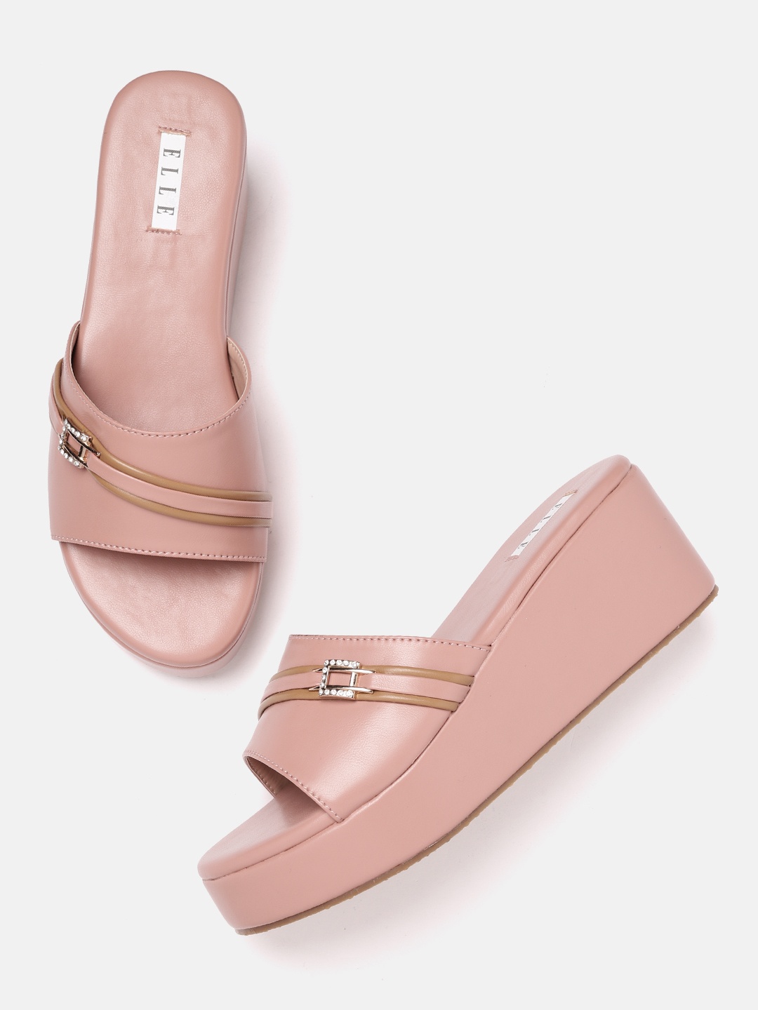 

ELLE Nude-Coloured Solid Wedges with Buckle Detail