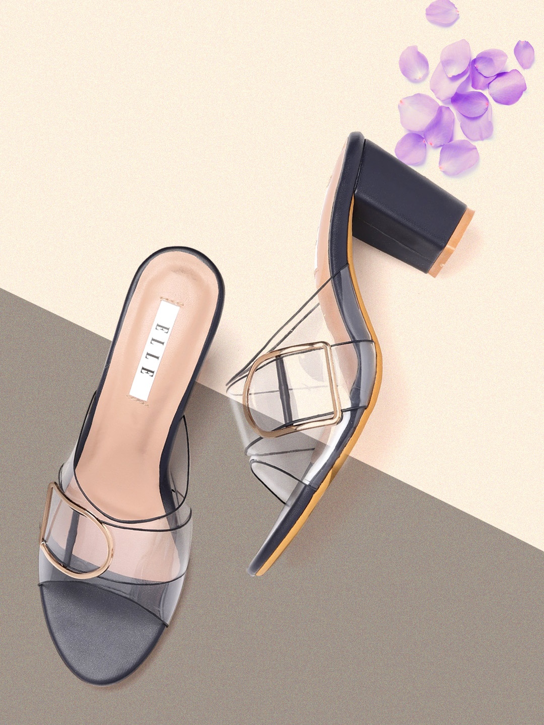 

ELLE Transparent Block Heels with Buckle Detail