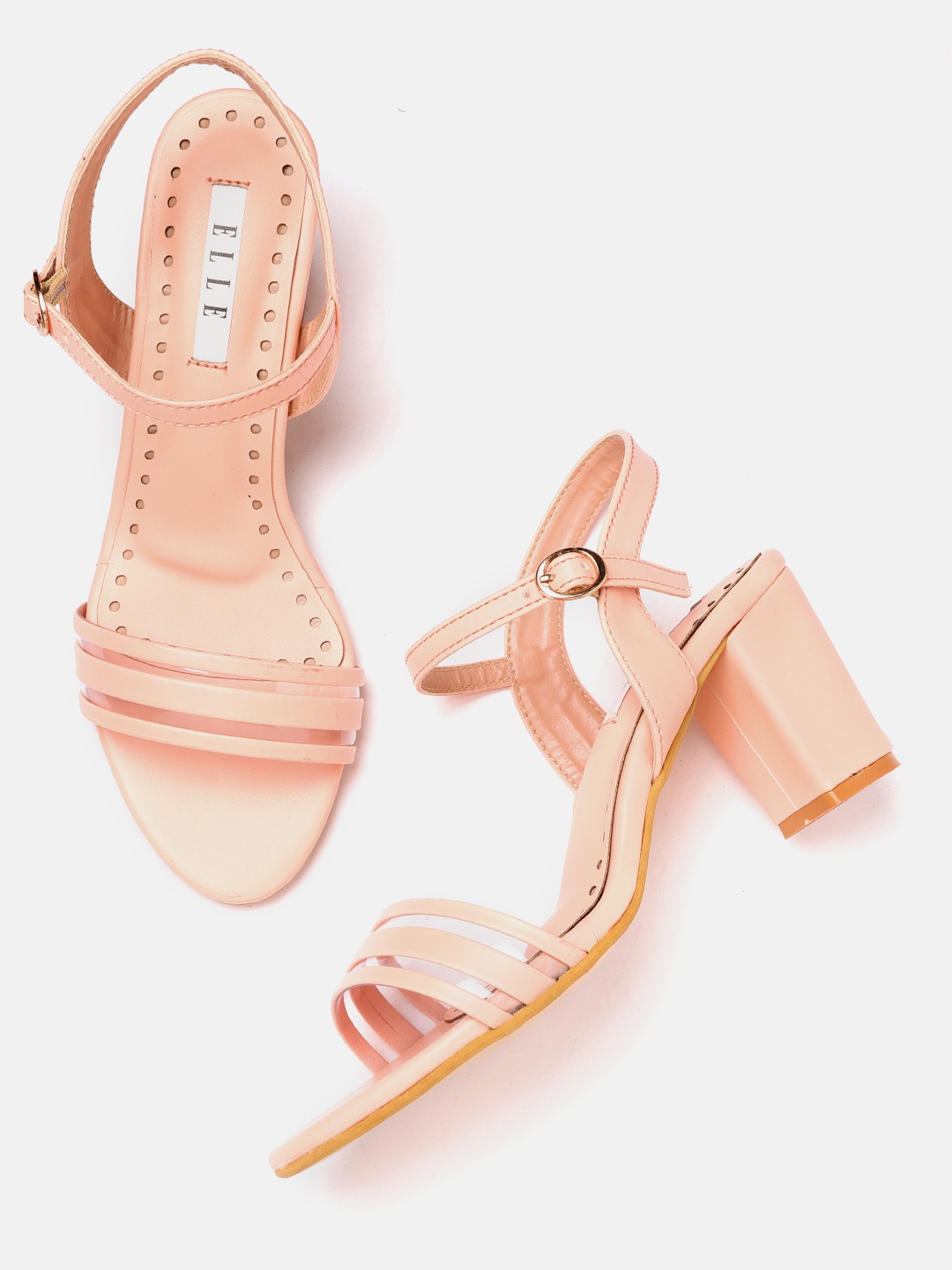 

ELLE Peach-Coloured Solid Block Heels