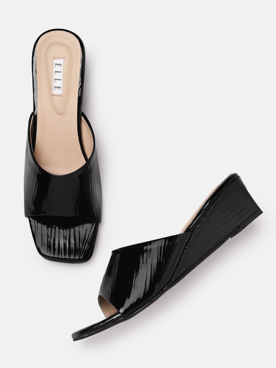 

ELLE Women Black Textured Wedge Heels