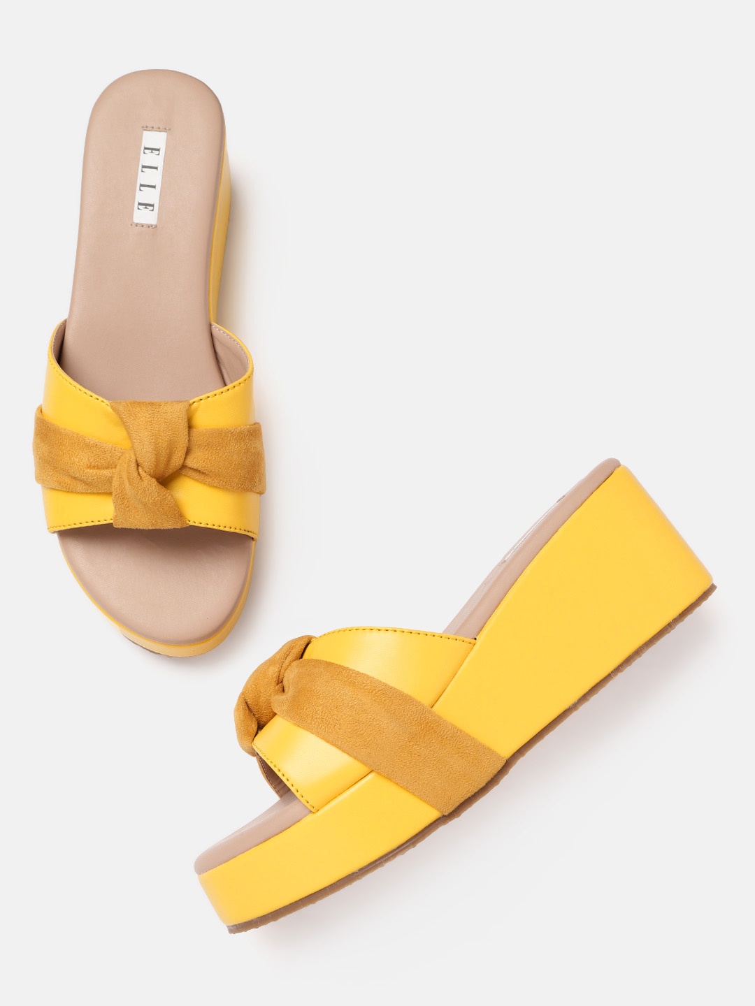 

ELLE Yellow Solid Wedges with Suede Finish Knot Detail