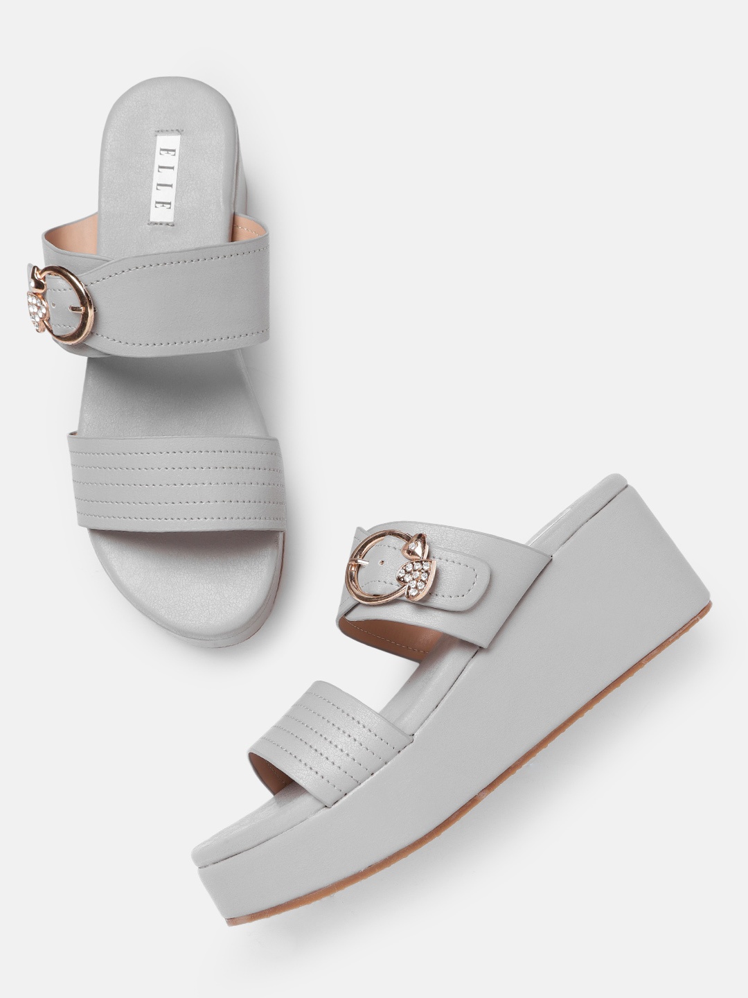 

ELLE Grey Solid Wedges with Embellished Buckle Detail