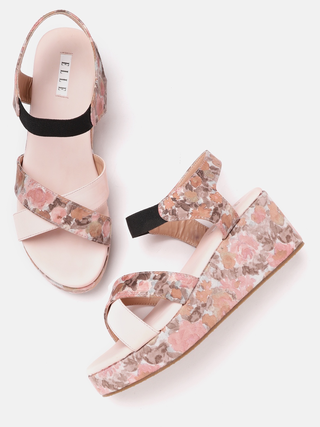 

ELLE Pink & Orange Floral Printed Criss-Cross Wedges