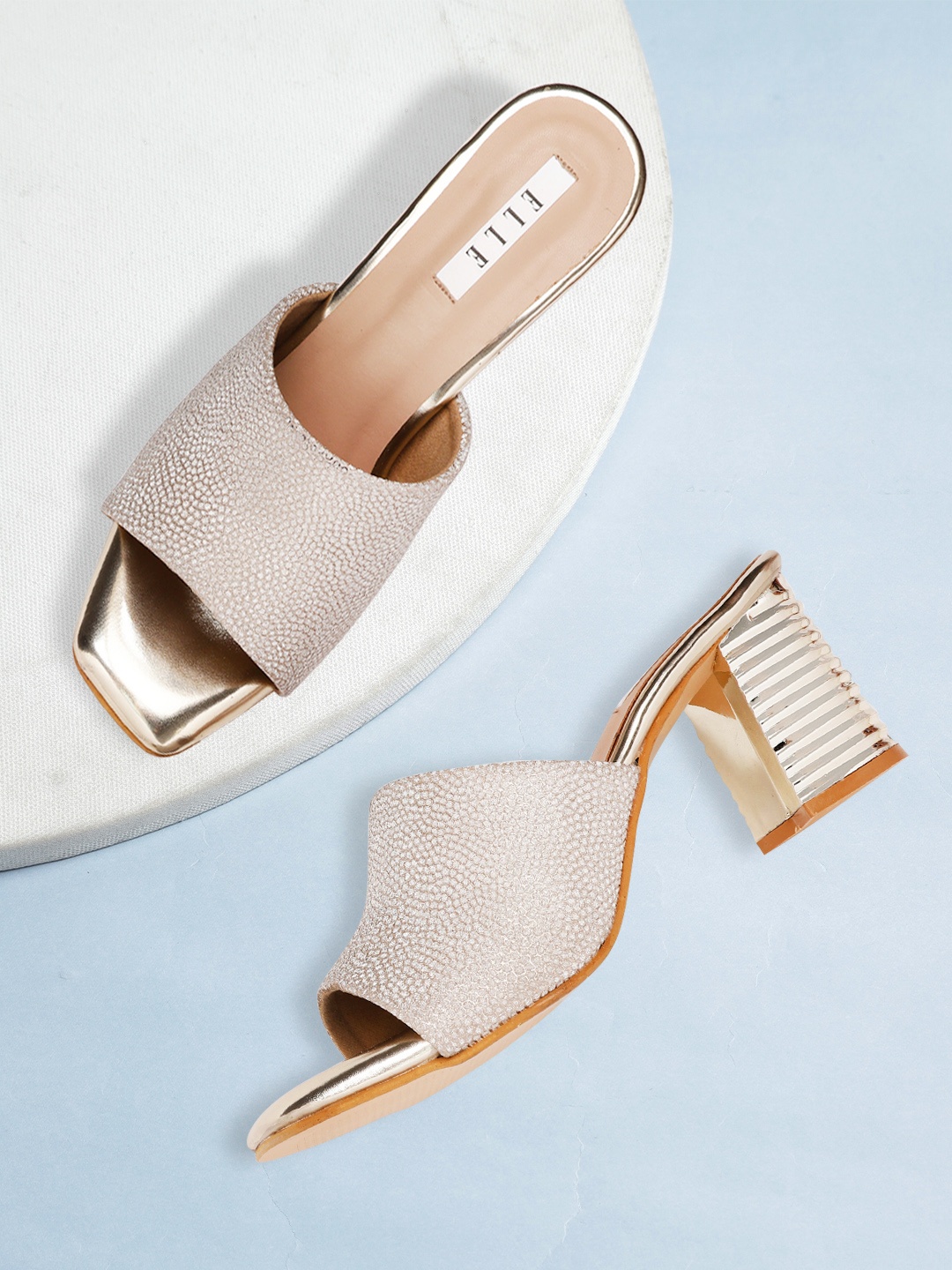 

ELLE Gold-Toned Shimmer Block Heels