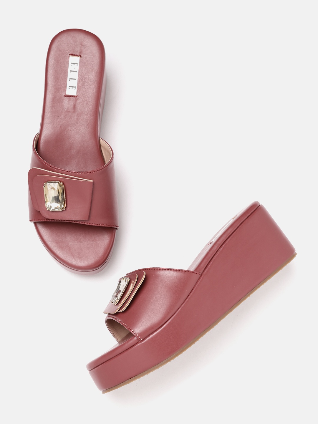 

ELLE Dusty Pink Solid Wedges with Embellished Detail, Rose