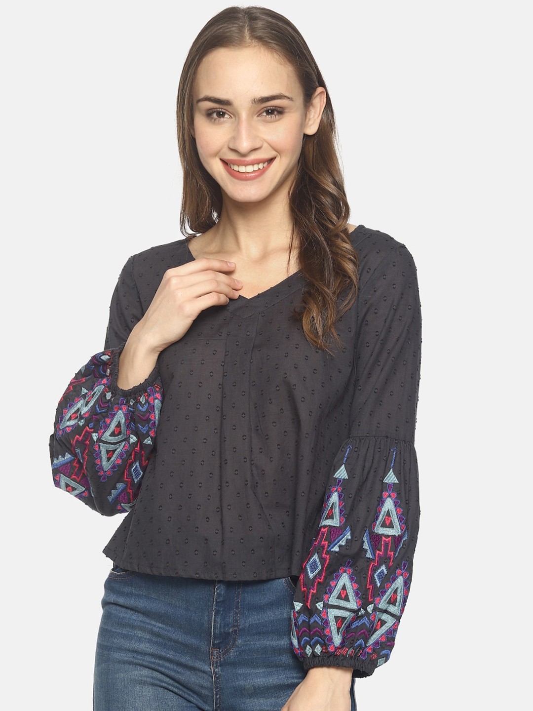 

UNTUNG Grey Bohemian Top