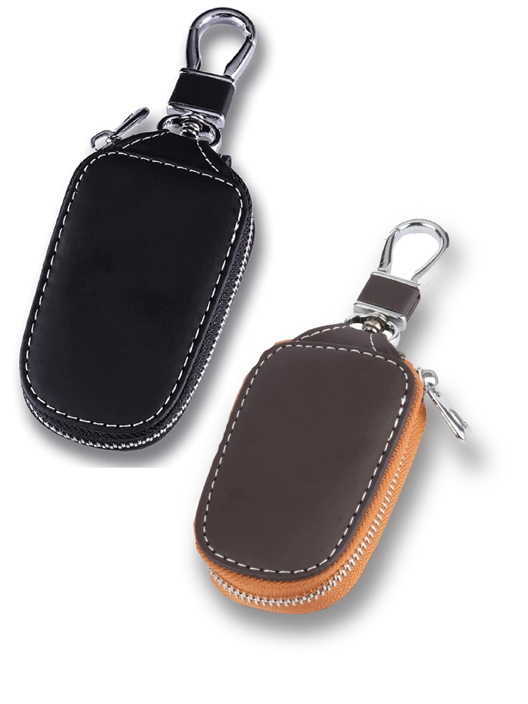 

CONTACTS Pack Of 3 Textured Genuine Leather Car Remote Key chain, Multi