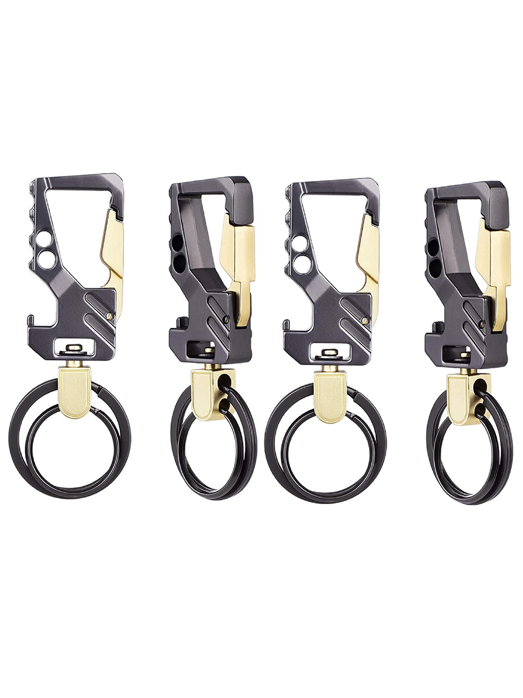 

CONTACTS Unisex Charcoal Grey Pack Of 4 Stainless Steel Key Chains with Bottle Opener
