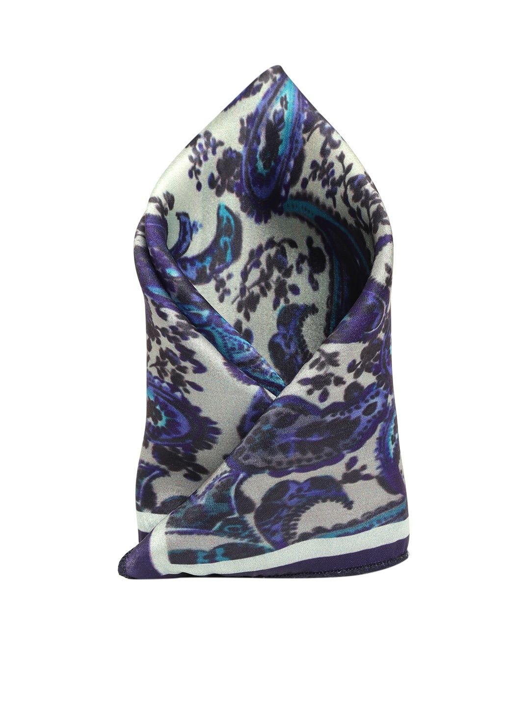 

Sojanya Men's Indigo blue printed Satin Pocket Square