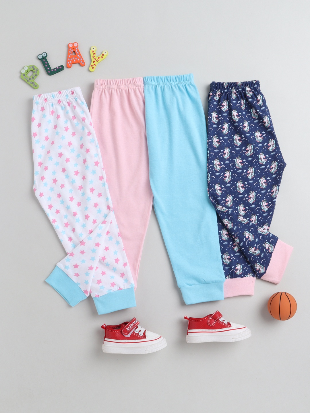 

BUMZEE Infant Girls Pack Of 4 Printed Cotton Lounge Pant, Pink