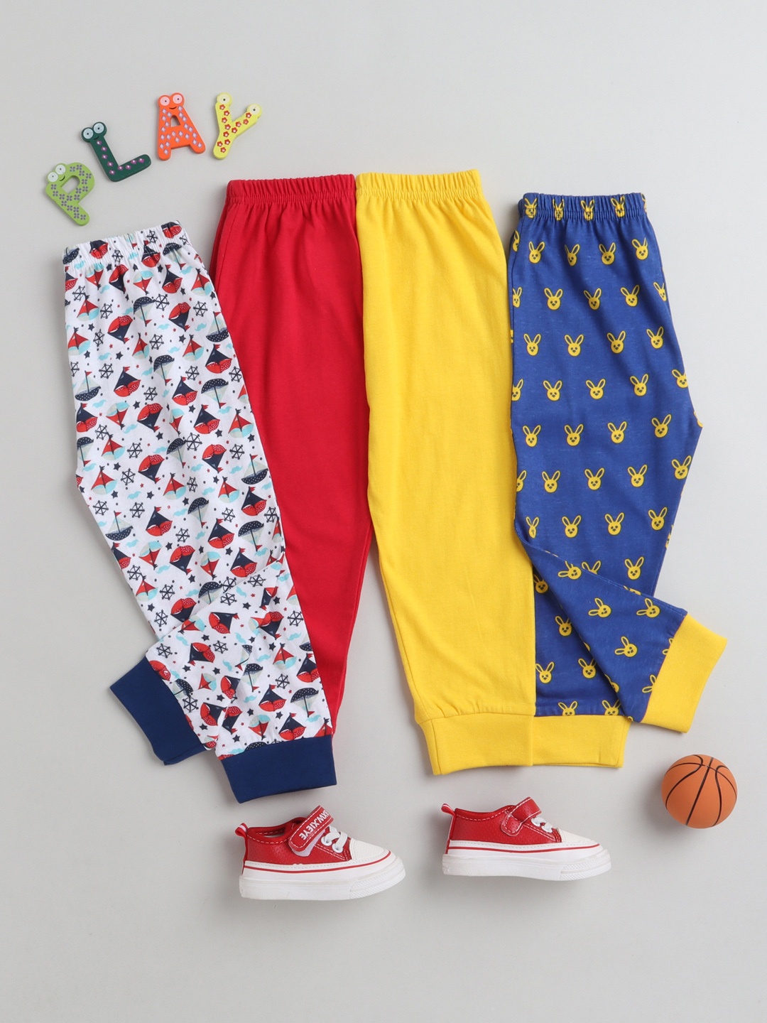 

BUMZEE Infant Boys Pack of 4 Cotton Jogger Track Pants, Multi