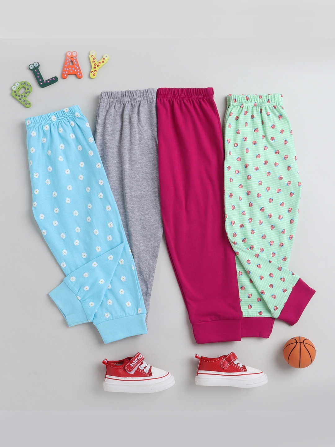 

BUMZEE Girls Pack Of 4 Cotton Joggers, Grey