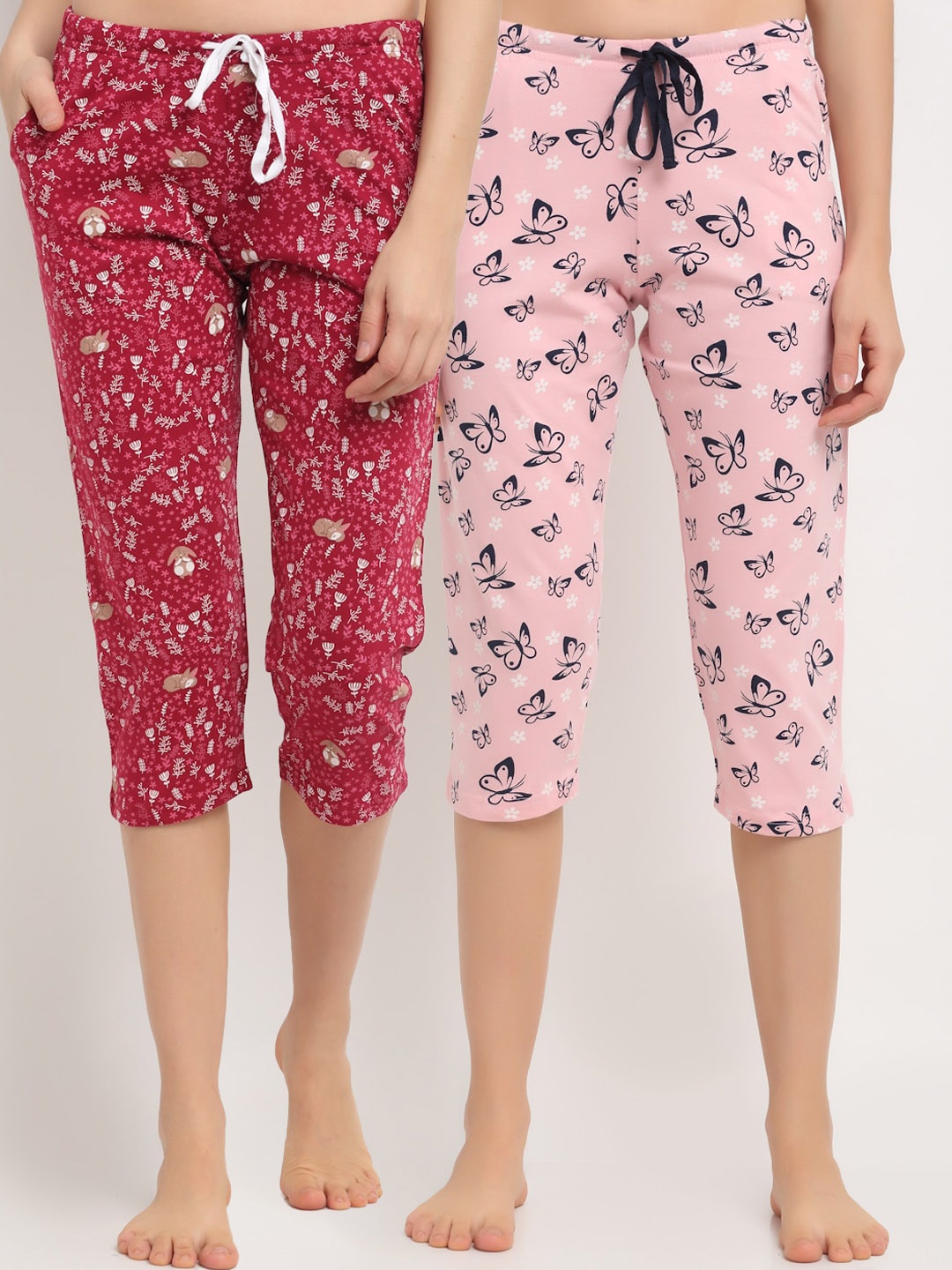 

Kanvin Women Pack of 2 Pink & Red Pure Cotton Lounge Pants