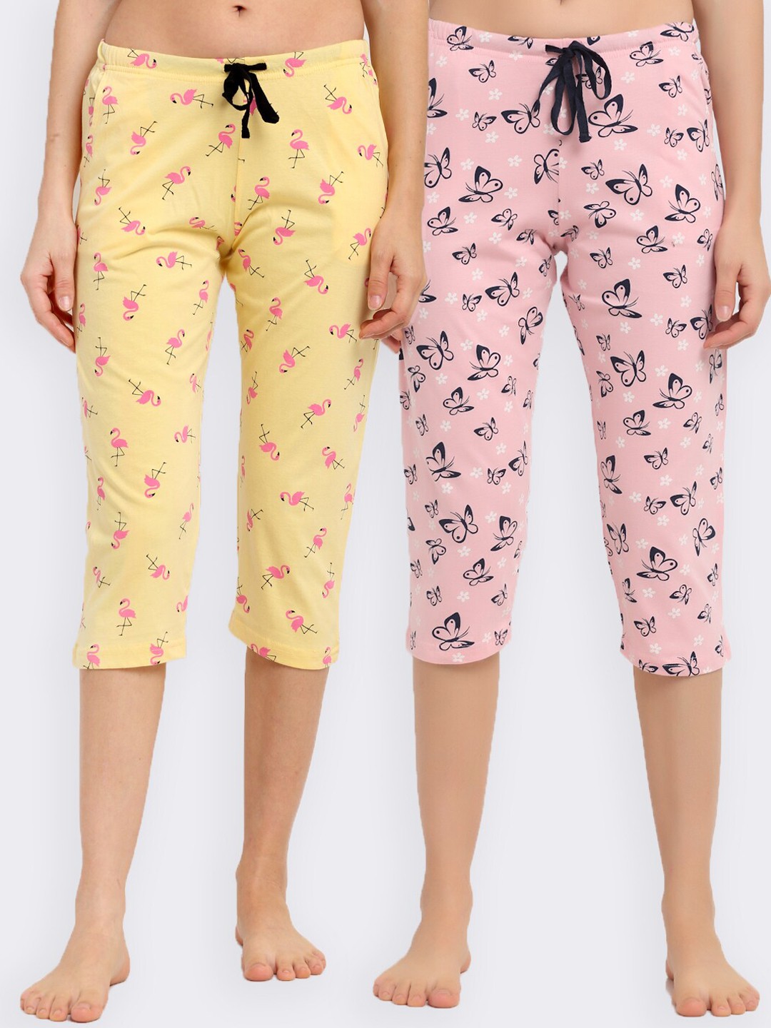 

Kanvin Women Pack Of 2 Printed Pure Cotton Lounge Pants, Pink