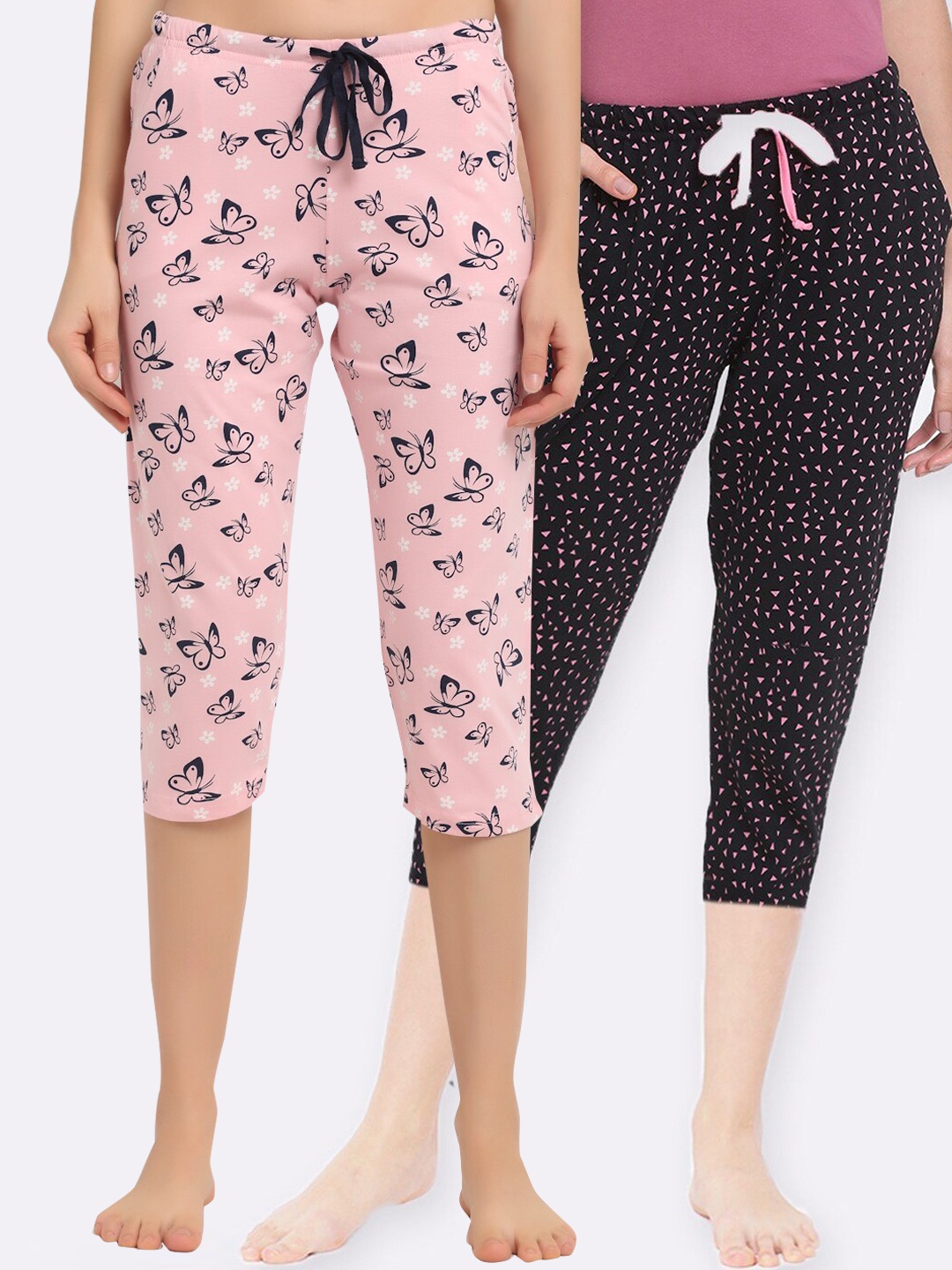 

Kanvin Women Pack of 2 Pink & Black Pure Cotton Lounge Pants