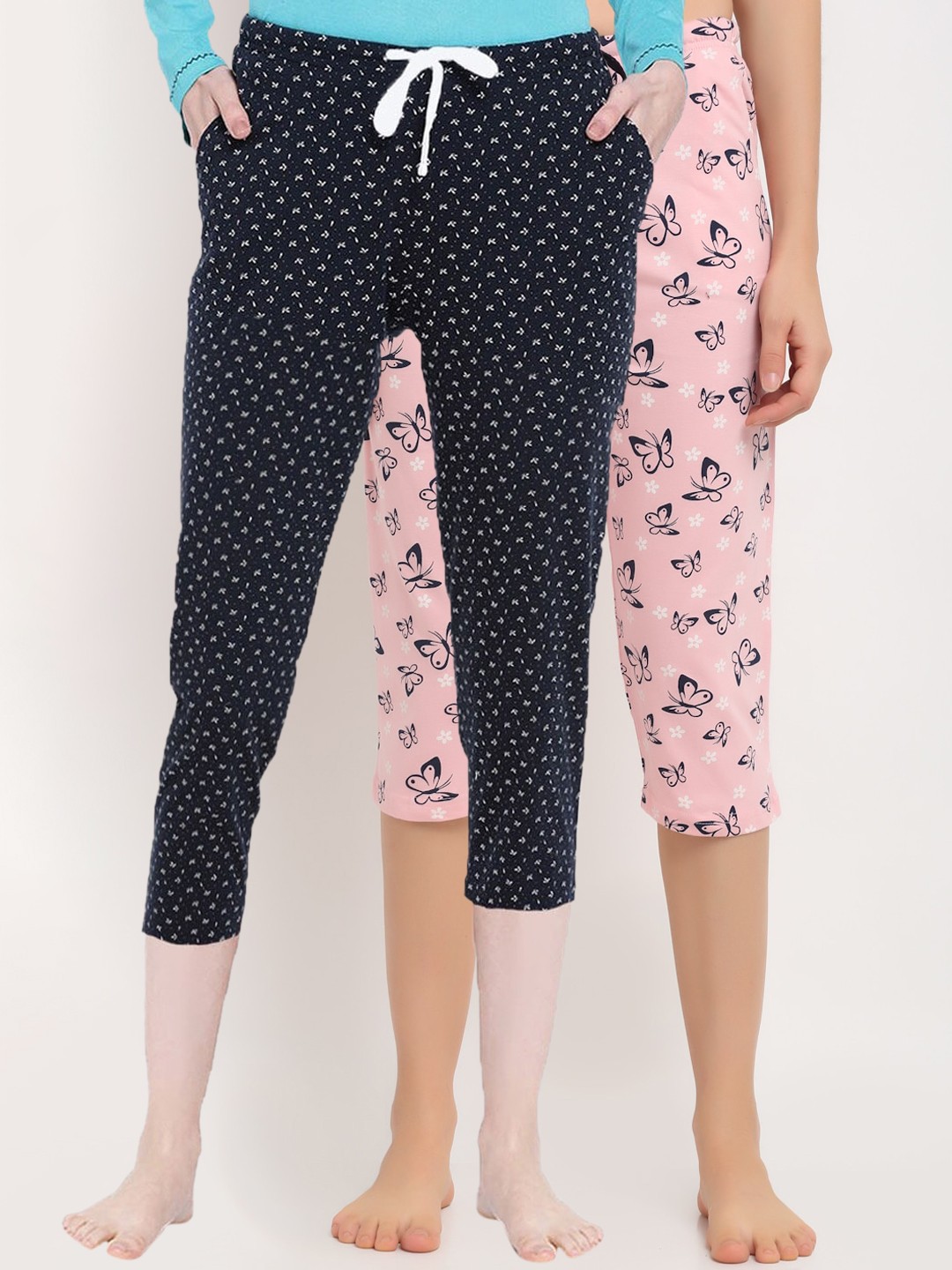 

Kanvin Women Pack of 2 Pink & Navy Blue Pure Cotton Lounge Pants