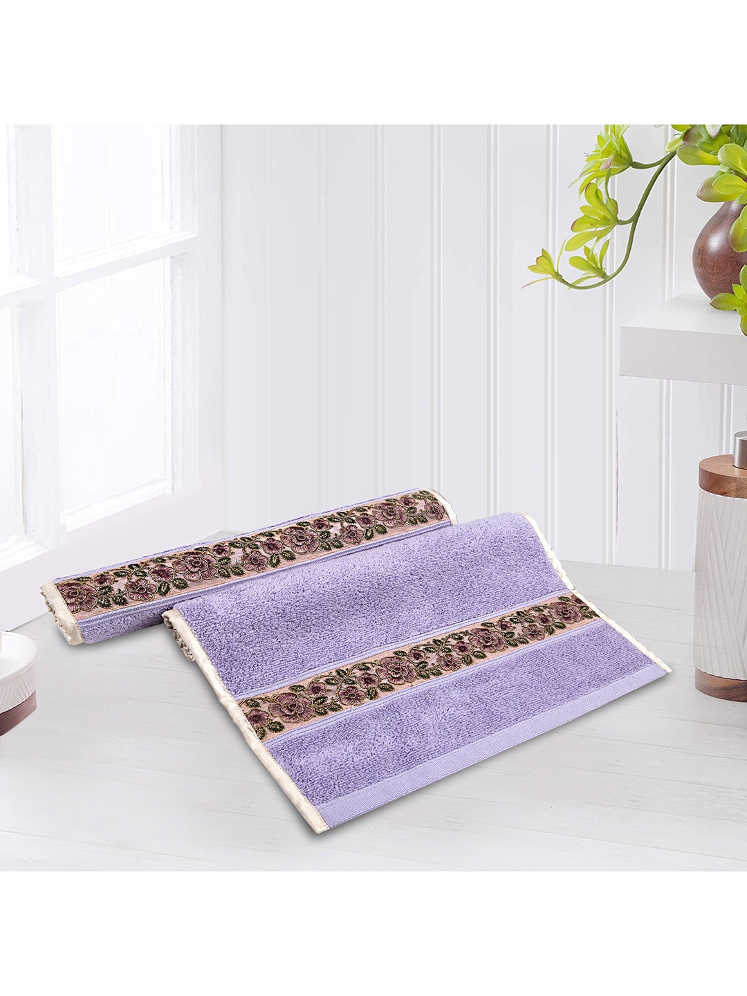 

LUSH & BEYOND Set Of 2 Solid 500 GSM Pure Cotton Hand Towels, Purple