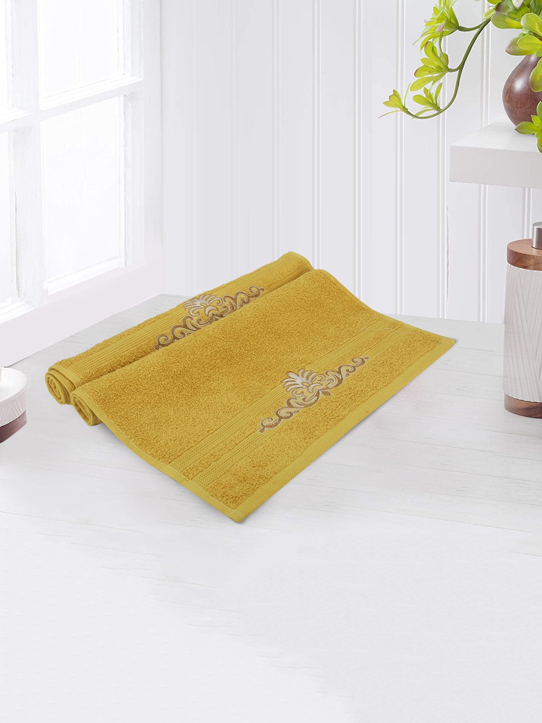 

LUSH & BEYOND Set Of 2 Solid 500 GSM Pure Cotton Hand Towels, Mustard