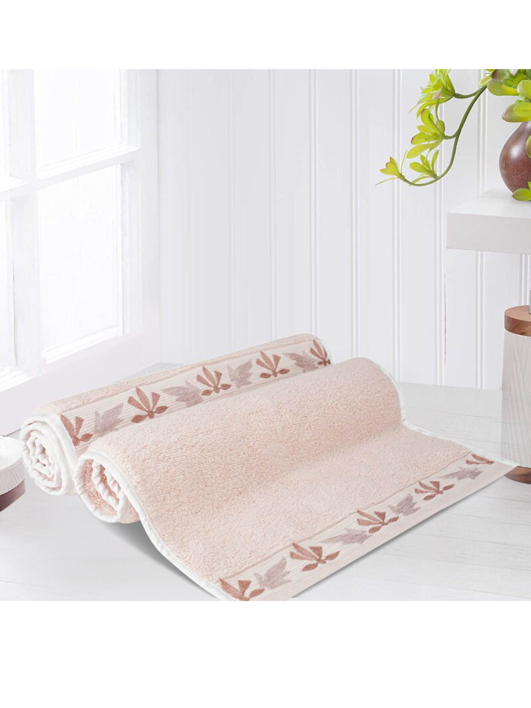 

LUSH & BEYOND Set Of 2 Pink Solid 500 GSM Pure Cotton Hand Towels