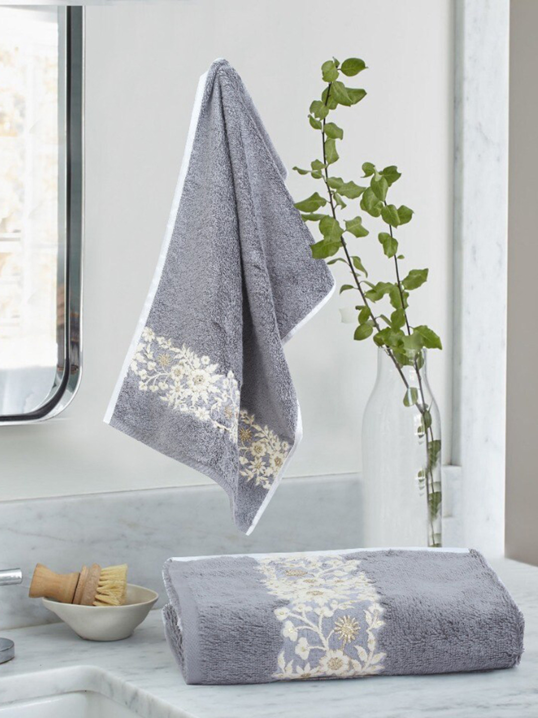 

LUSH & BEYOND Set Of 2 Grey Solid 500 GSM Cotton Hand Towels