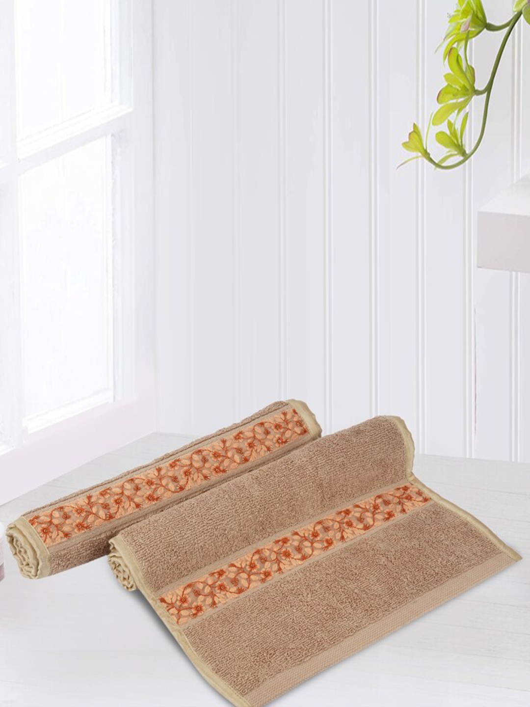 

LUSH & BEYOND Set Of 2 Brown Solid 500 GSM Pure Cotton Hand Towels