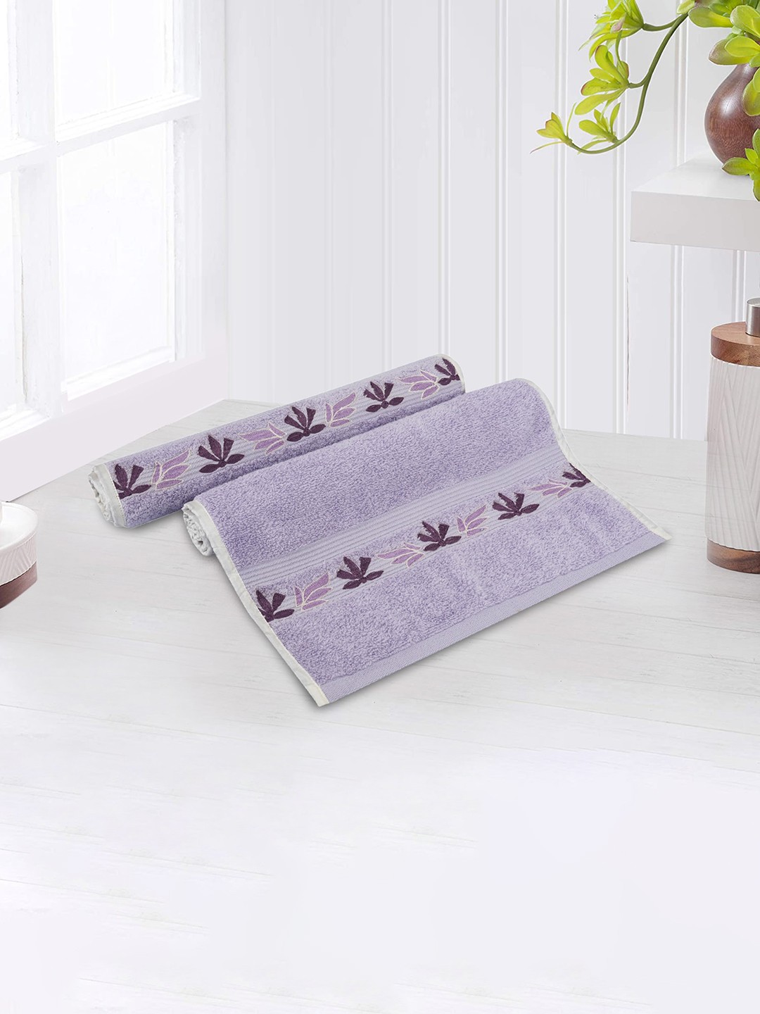 

LUSH & BEYOND Set Of 2 Purple Solid 500 GSM Pure Cotton Hand Towels