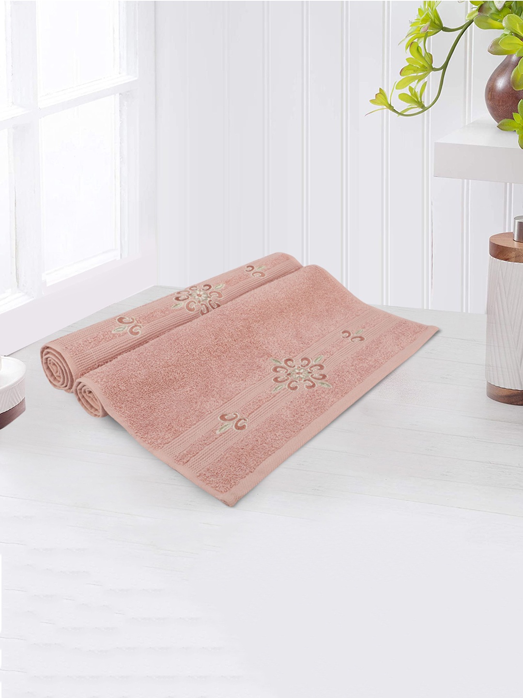 

LUSH & BEYOND Set Of 2 Peach Solid 500 GSM Pure Cotton Hand Towels