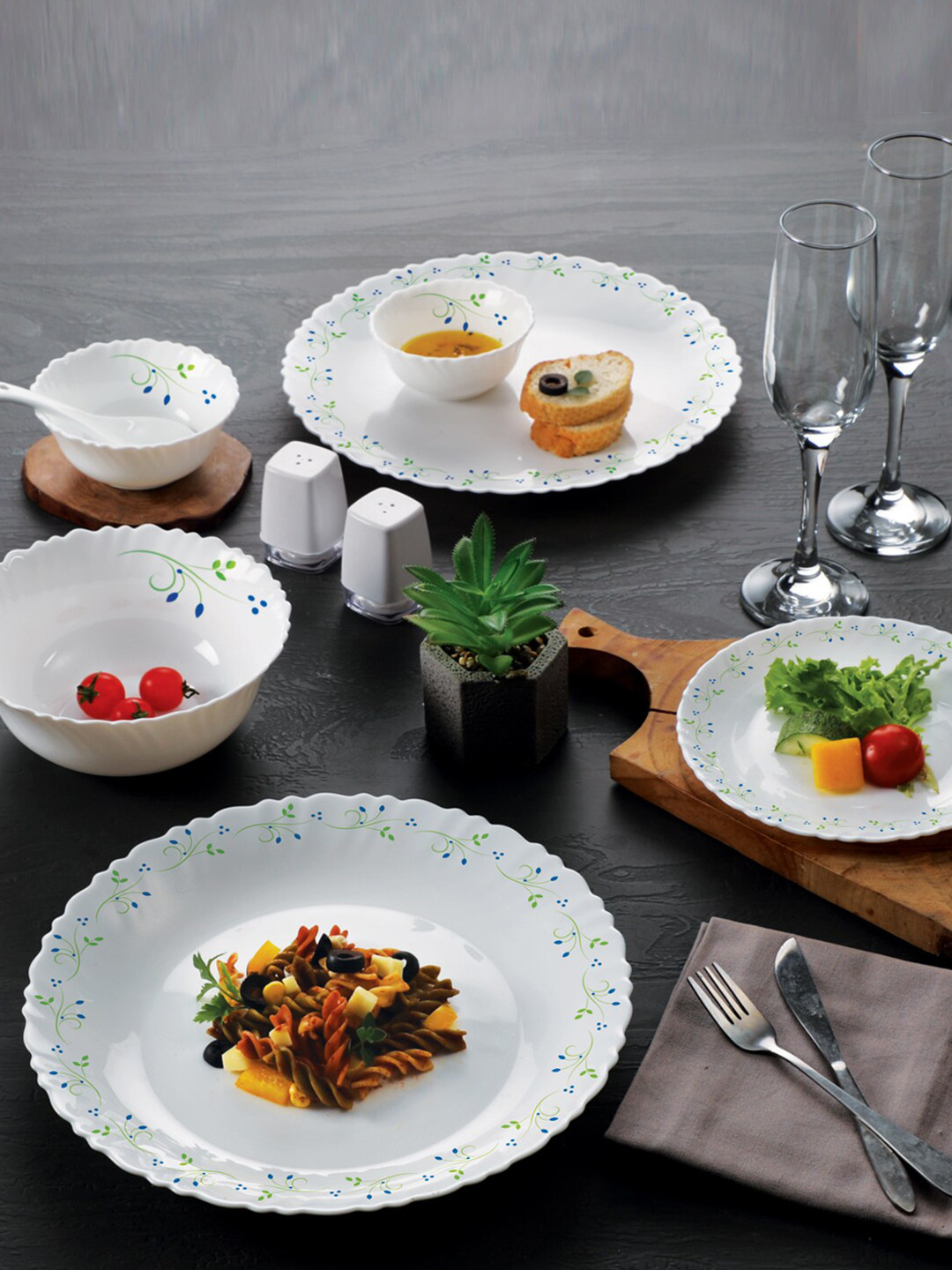 

Cello 19 Pcs White & Blue Dazzle Tropical Lagoon Printed Opalware Dinner Set