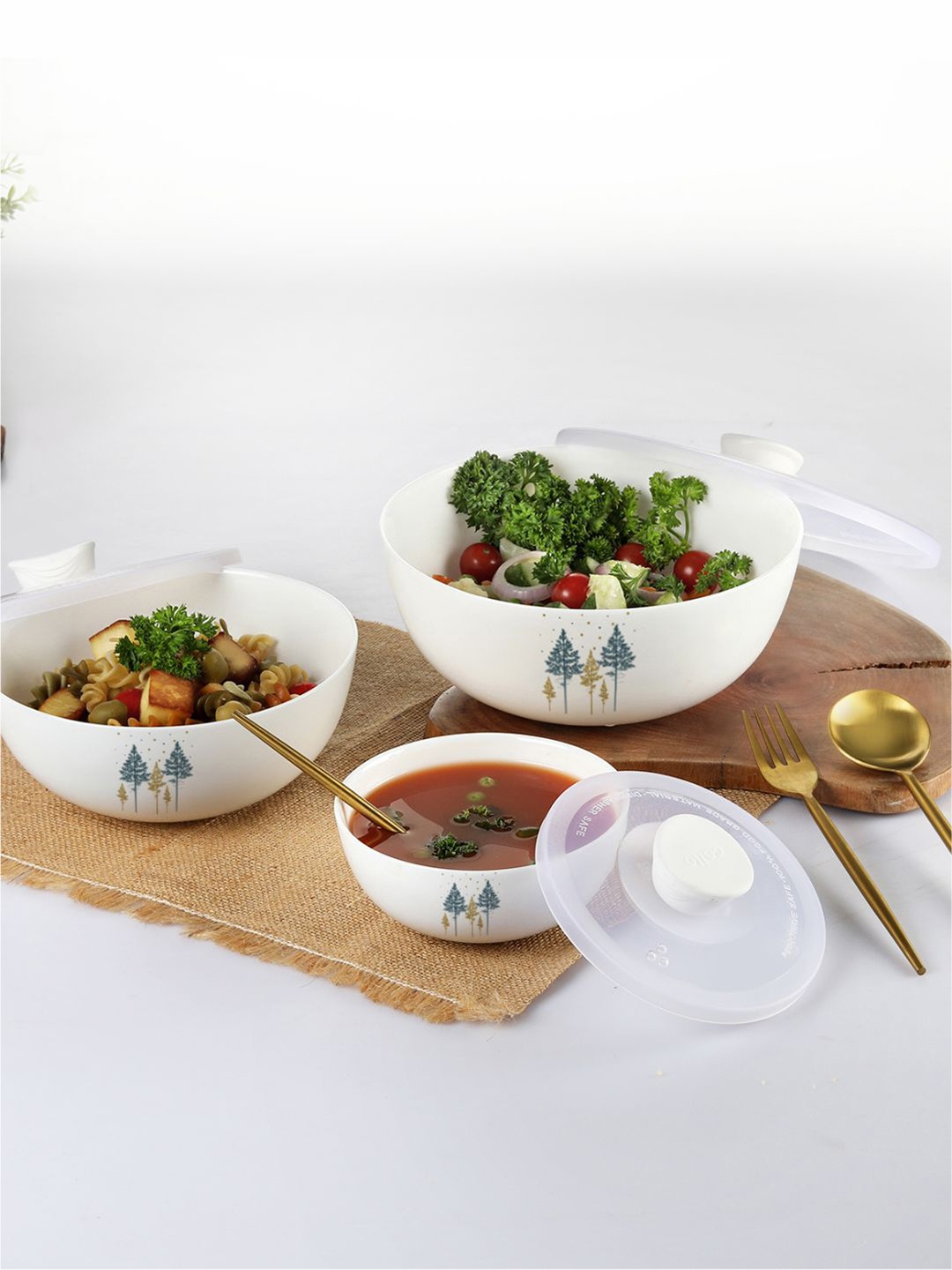 

Cello Set of 3 White Royal Pine Opalware Mixing Bowl- 500ml, 1000ml,1500ml